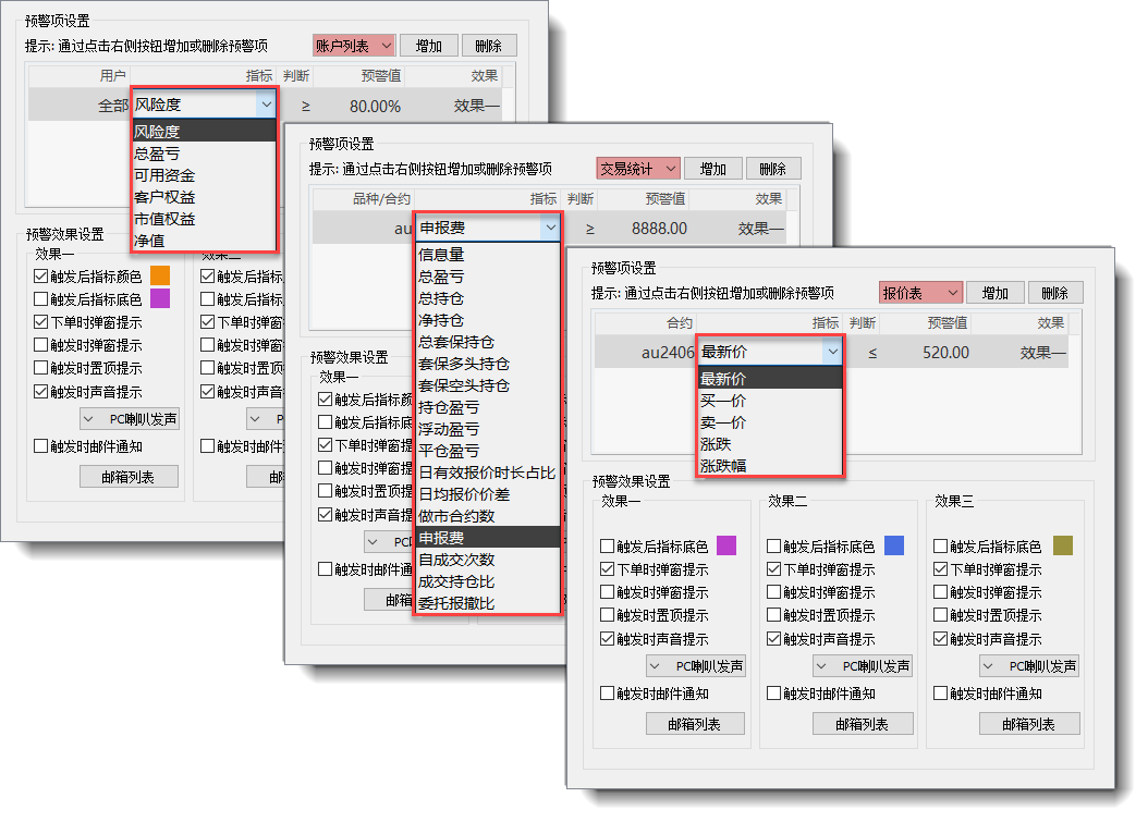 监控指标设置界面